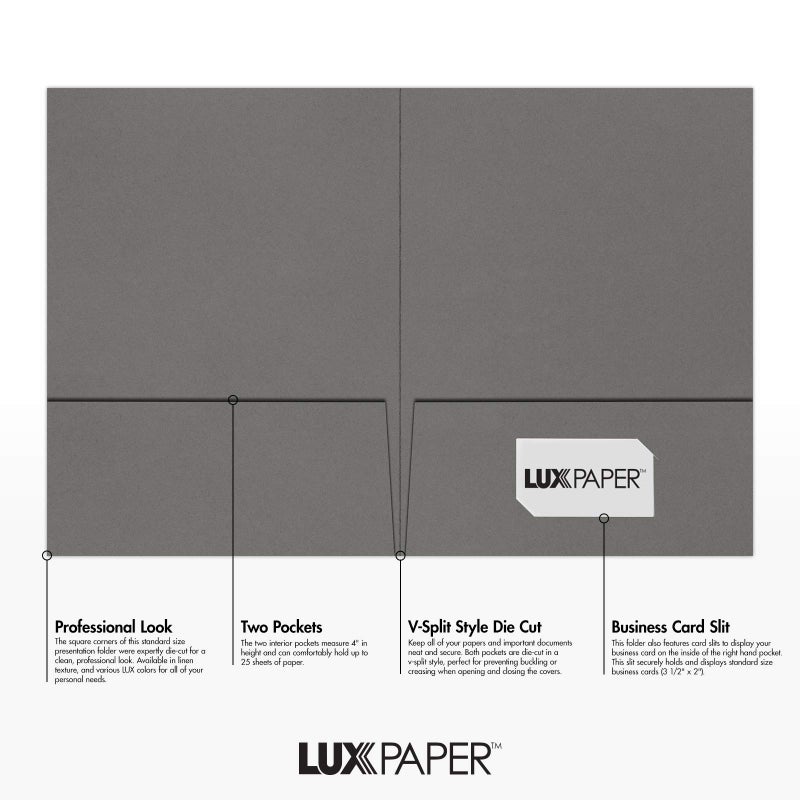 LUXPaper 9" x 12" Presentation Folders | Two Pocket | Smoke Gray | 100lb. Cover | 25 Qty - Image 2